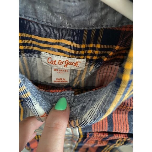Cat & Jack Plaid Button Down Collared Shirt Size XS 4/5 - Picture 4 of 4